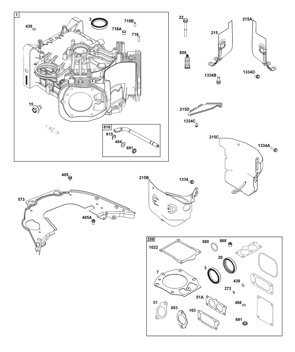 Cylinder Group Diagram and Parts List for 541477-2240-H7 400000 - 699999 Briggs and Stratton Engine